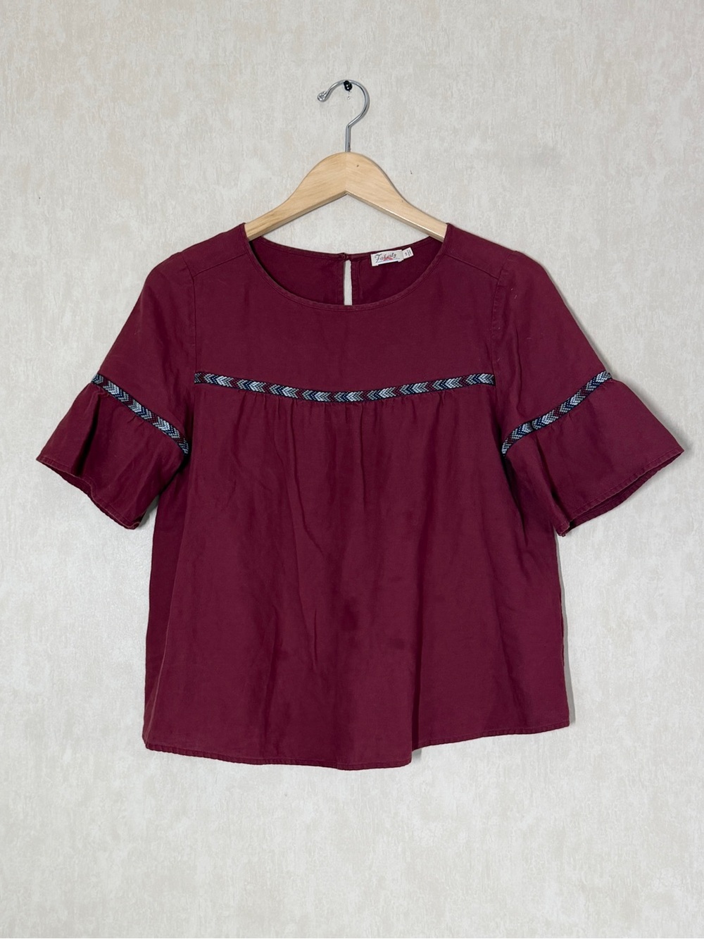 Faherty Women’s Cotton Linen Blend Top Blouse in Burgundy S